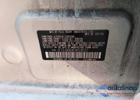 2014 Subaru Impreza 2.0I Premium из США, поврежденный, VIN JF1GJAD6XEH018522